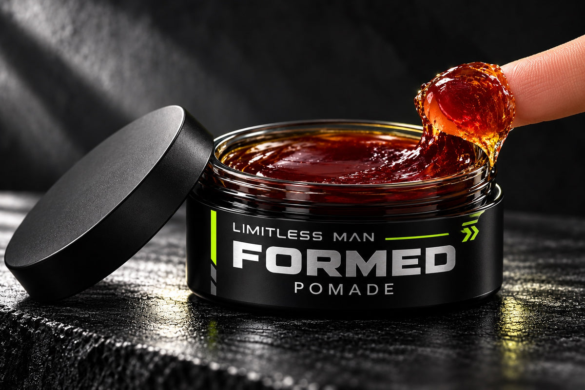 Limitless Man FORMED Pomade open jar showing product texture