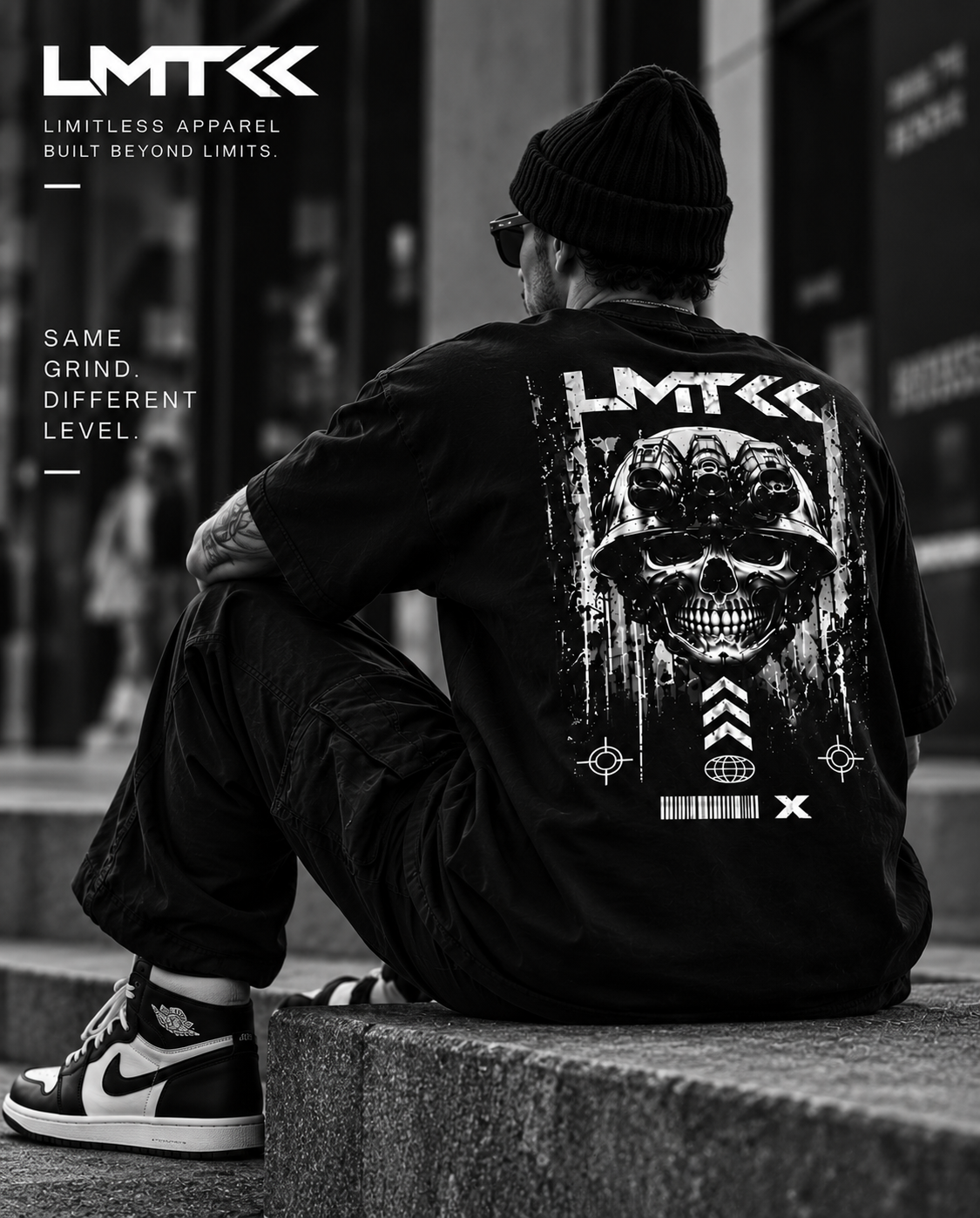LMT War Machine black oversized T-shirt lifestyle view