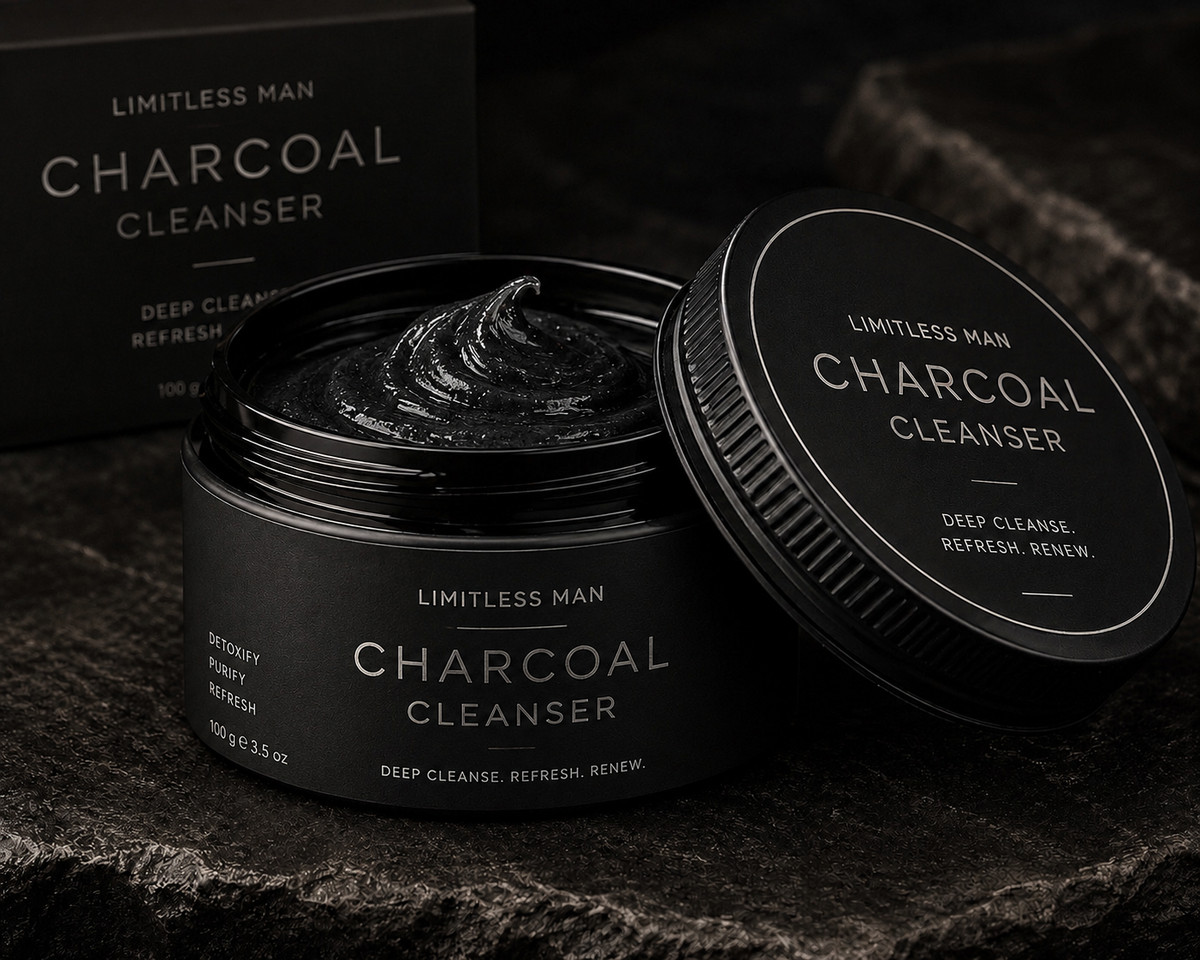 Limitless Man charcoal facial cleanser jar