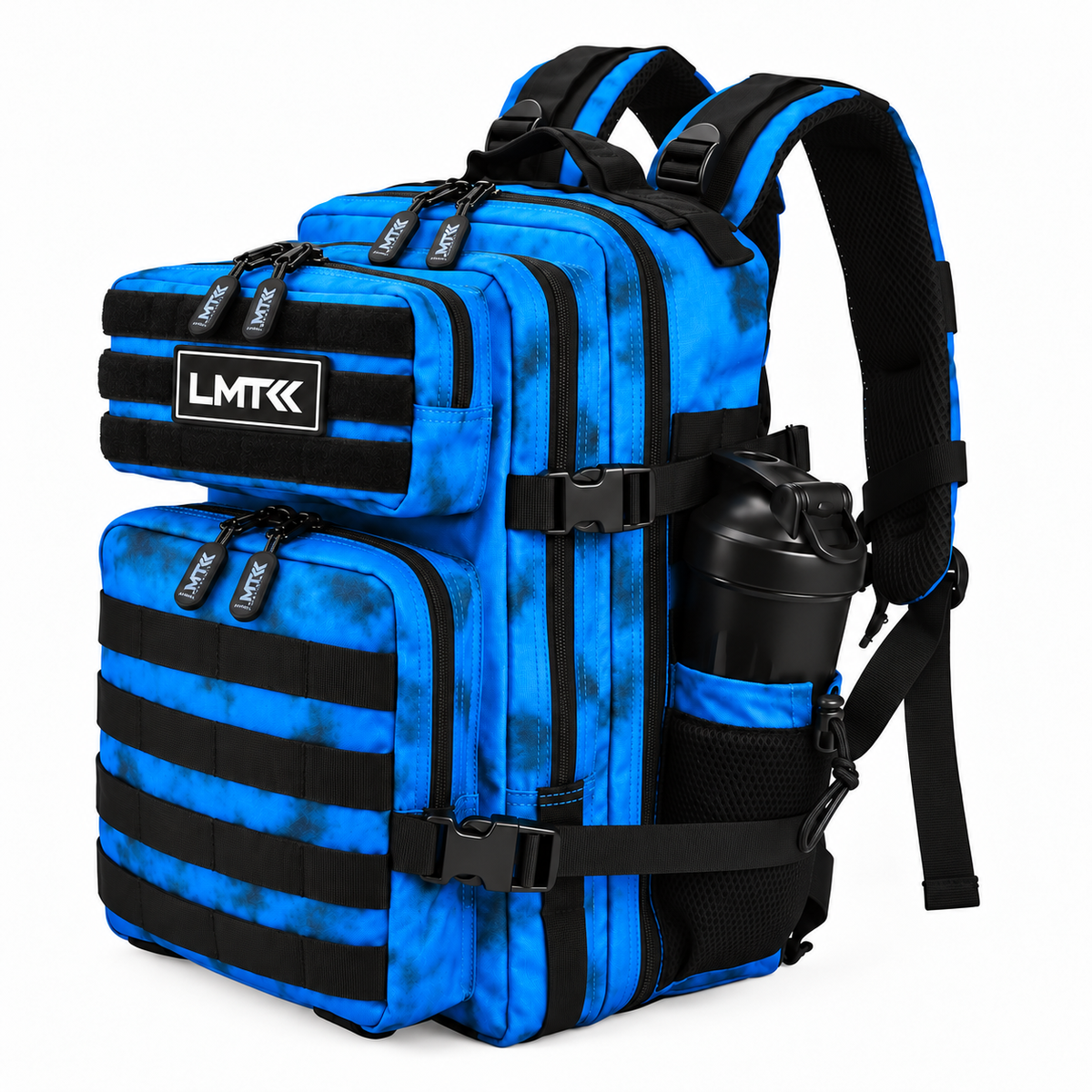 LMT 25L blue tie-dye tactical backpack lifestyle view