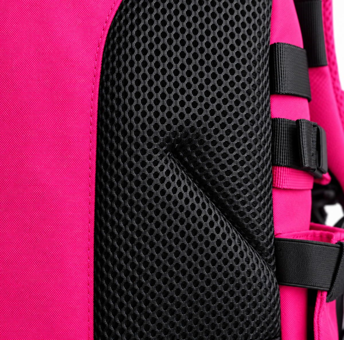 hot pink backpack – black breathable back mesh detail