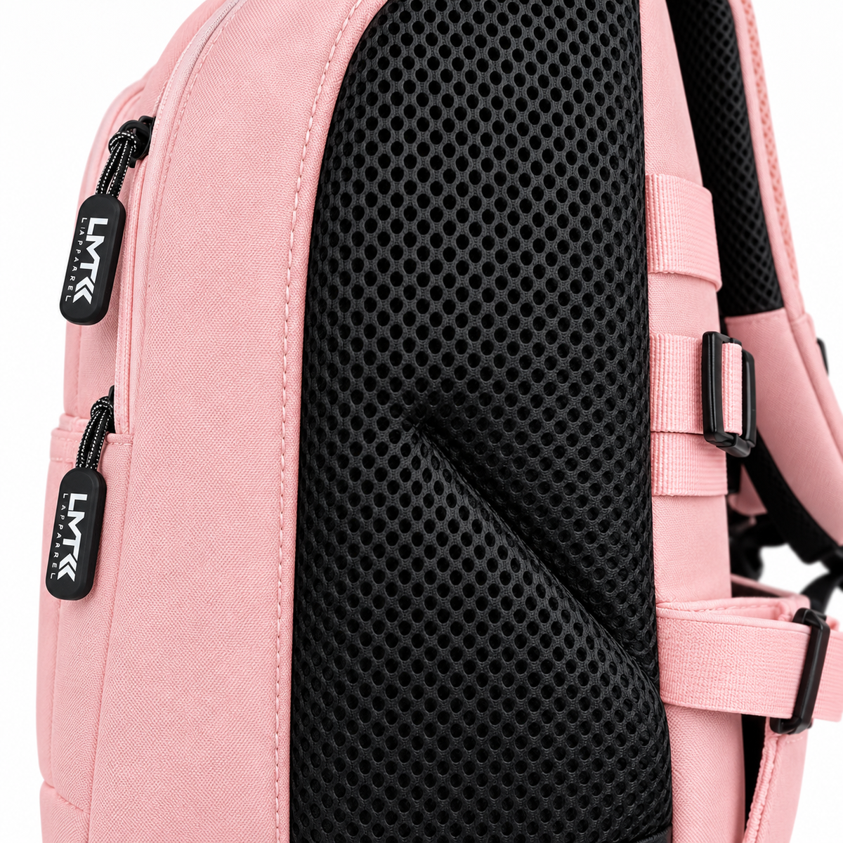 light pink backpack – black breathable back mesh detail
