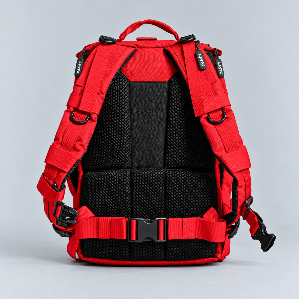 red backpack – full rear view