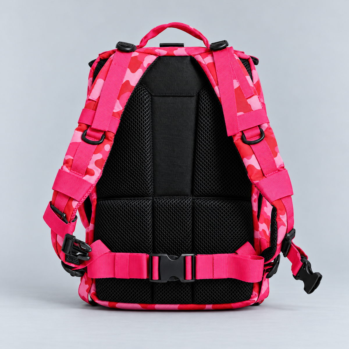 red camo backpack – full rear view