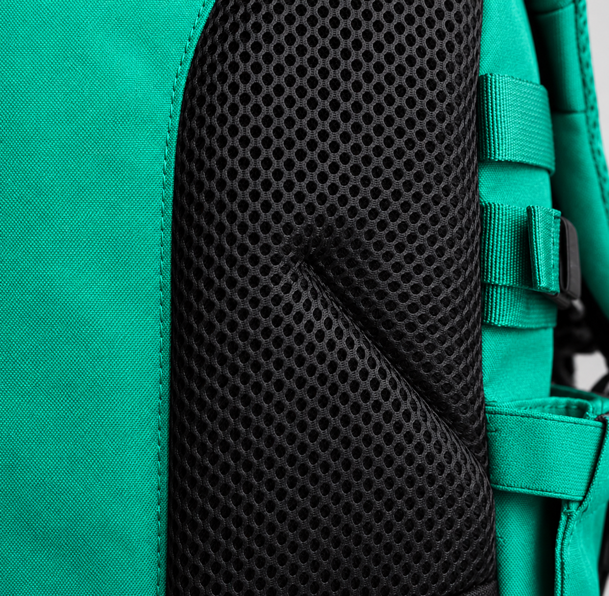 teal backpack – black breathable back mesh detail