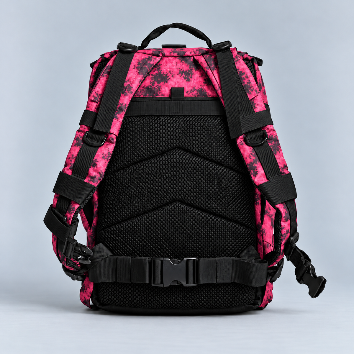 black pink tie dye backpack – full rear view with rear storage pocket