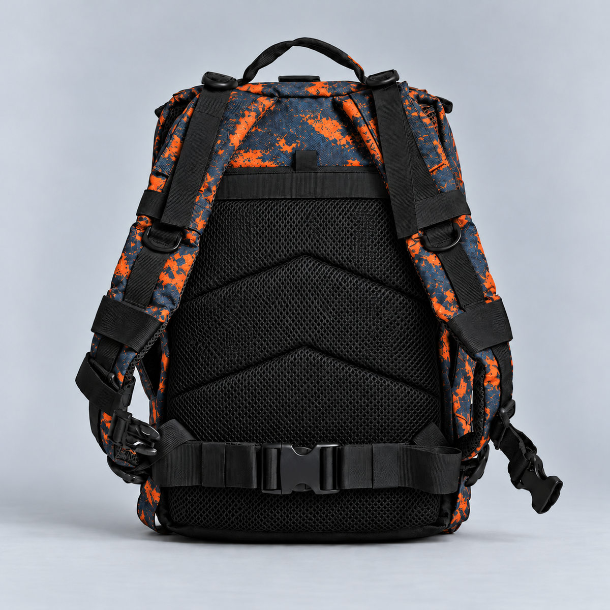blue orange tie dye backpack – full rear view with rear storage pocket