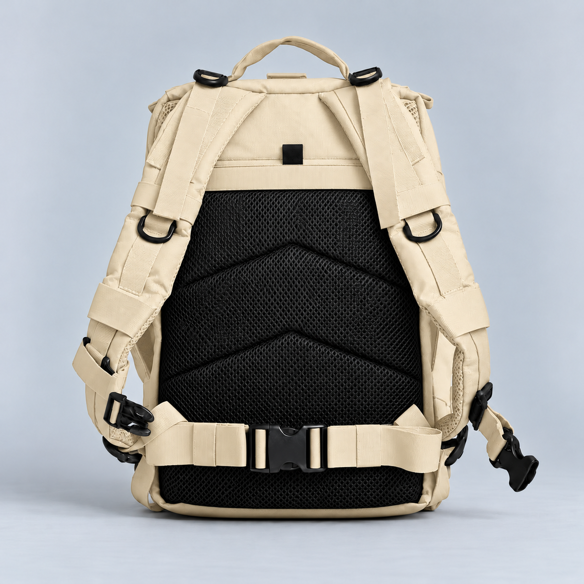 off white backpack – full rear view with rear storage pocket