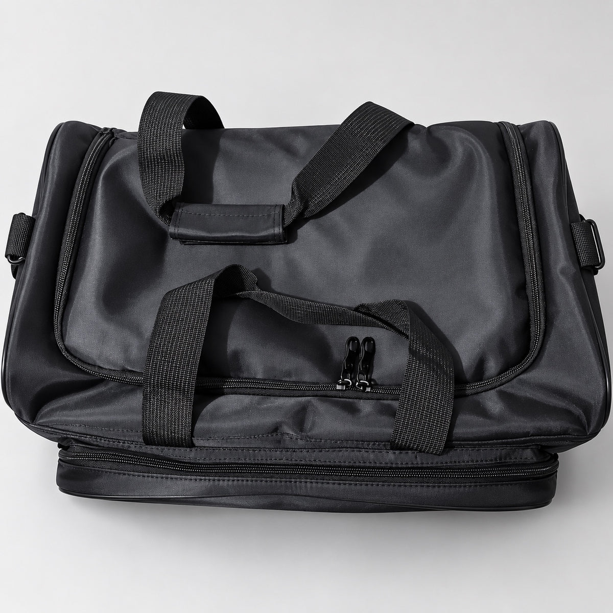 Top view of black duffel bag